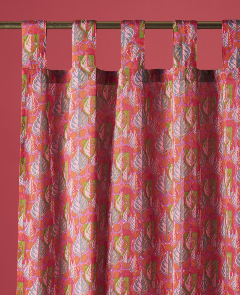 Curtain - Dotty bright coral
