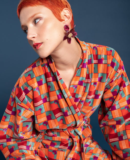 Long Kimono Velvet - Aberdeen red brick