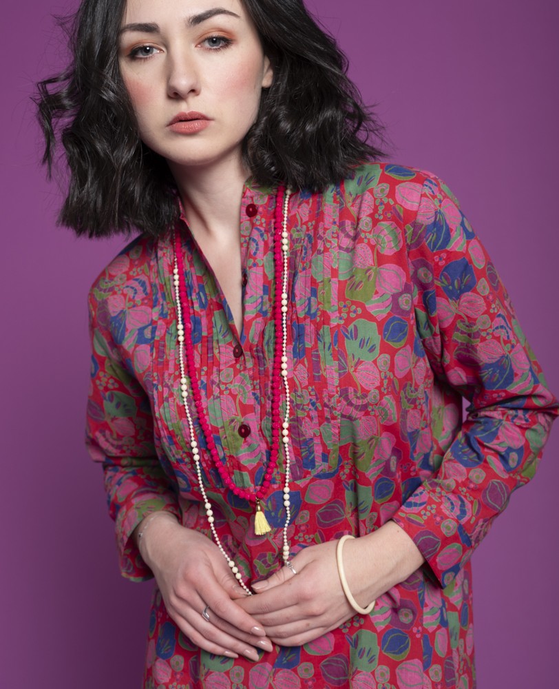 Robe tunique longue (taille 1) - Bloom red