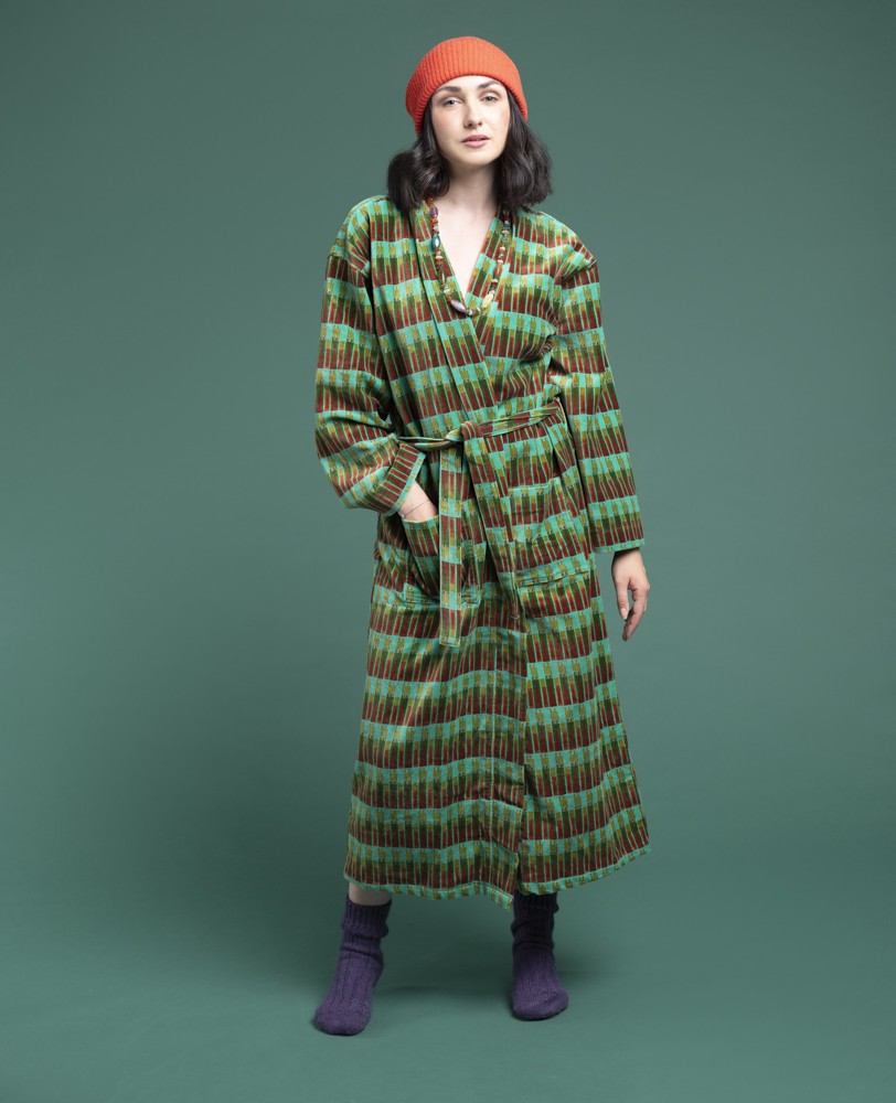 Long Kimono Velvet - Vienna biscay green