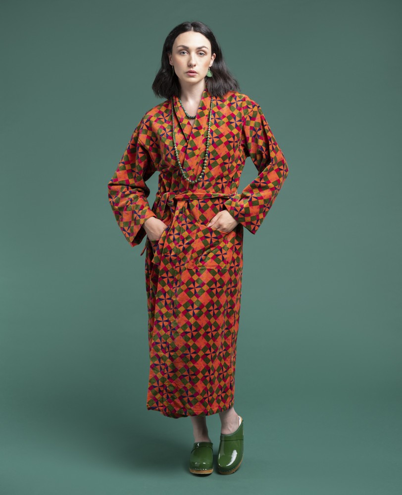 Long Kimono Velvet - Mosaik orange