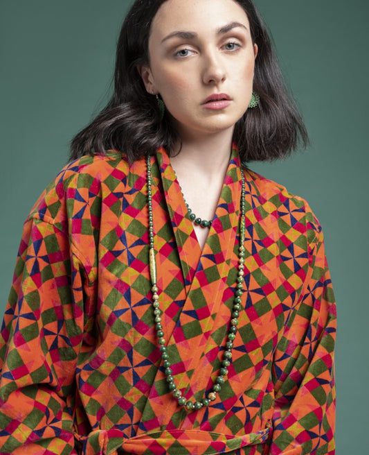 Long Kimono Velvet - Mosaik orange