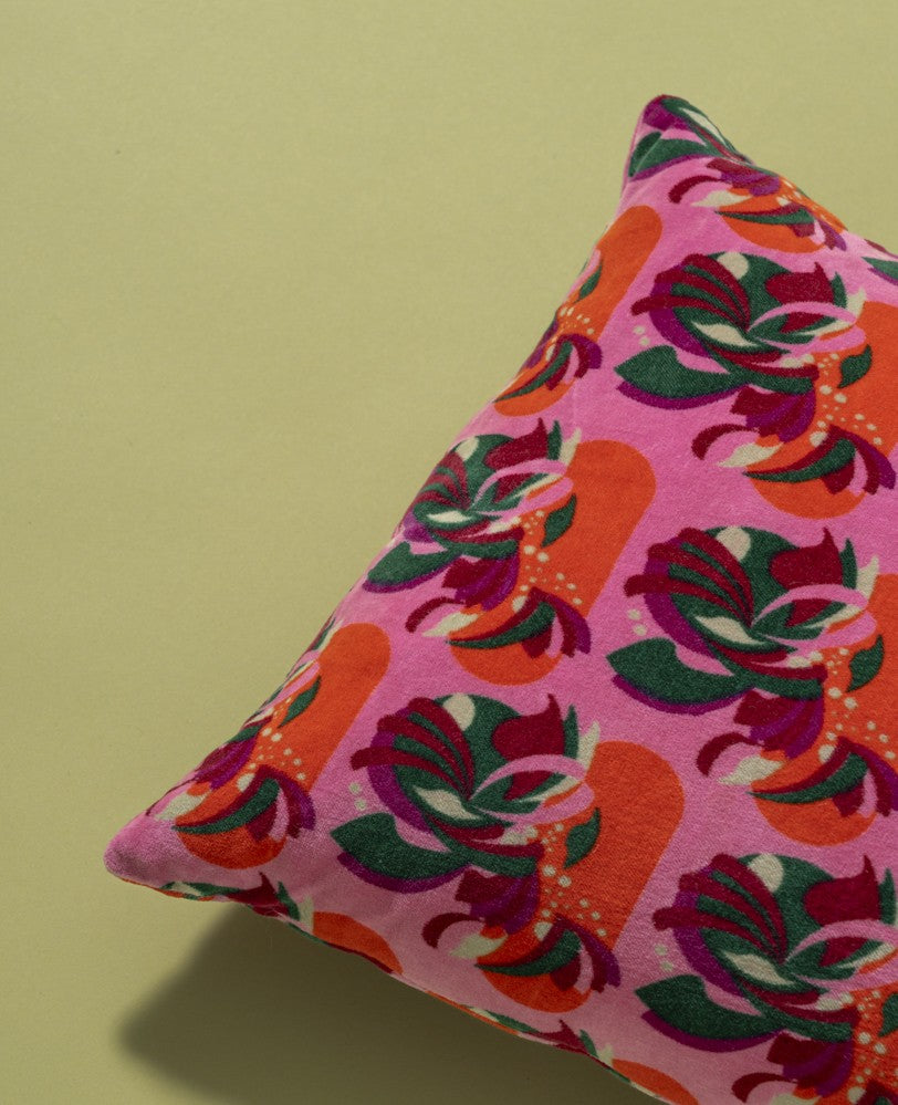 Rectangular Cushion Velvet - Split pink orange