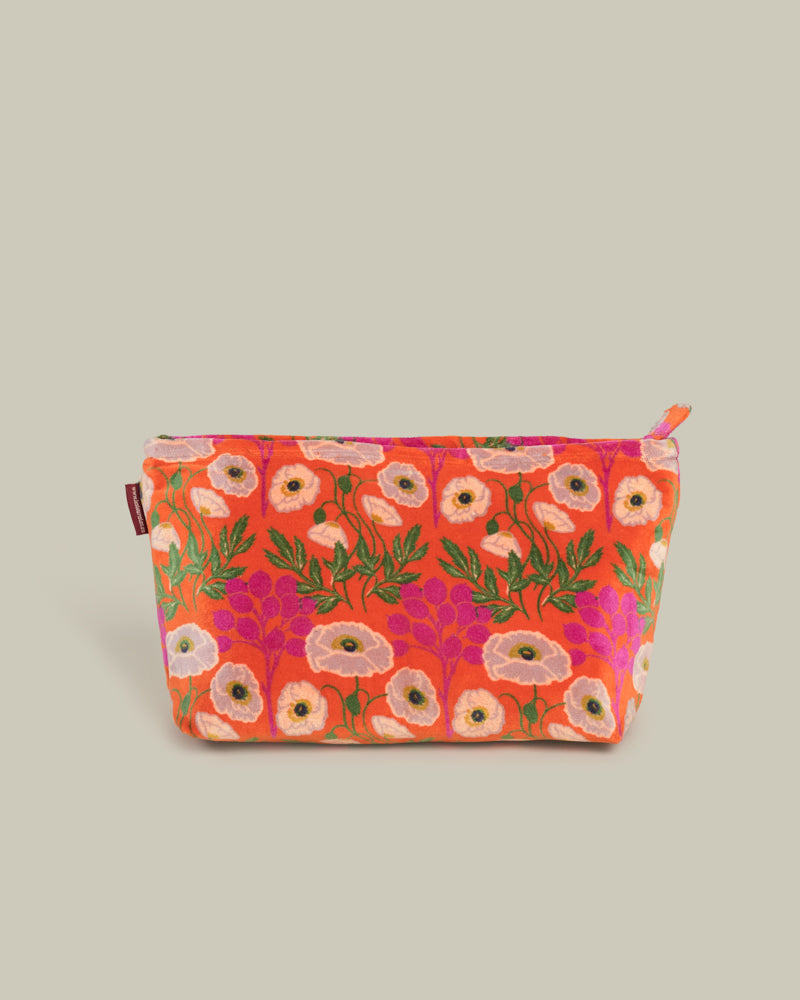 Velvet Wash Bag, Poppy Orange Print