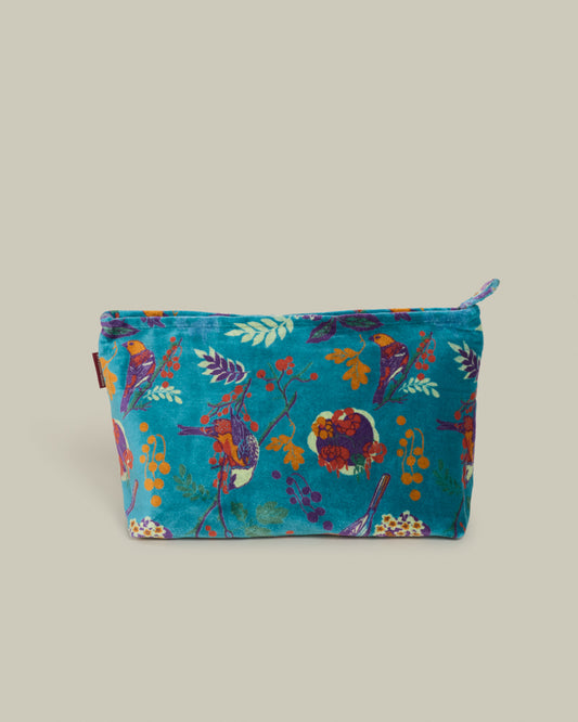 Velvet Wash Bag, Birdy Teal Print