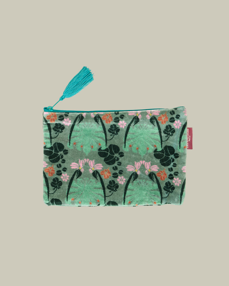 Medium Velvet Pouch, William Sage Green Print