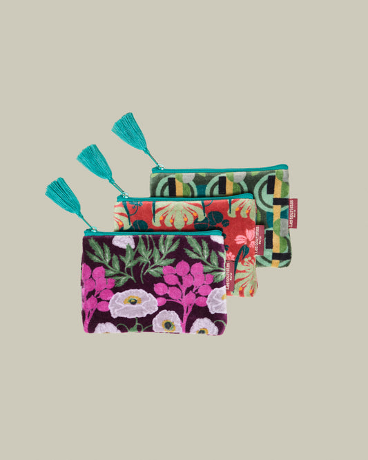 Velvet Card Holder & Coin Purse, Muguet Blue Print