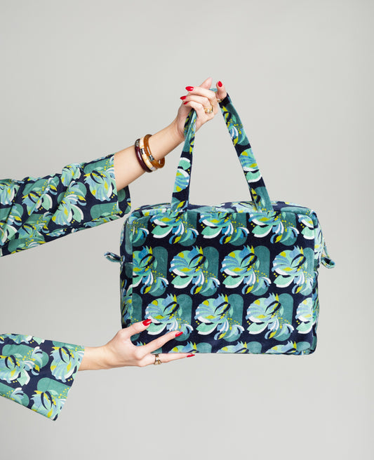 Sac à main en velours - Bleu marine fendu