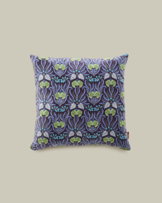 Square Velvet Cushion, Muguet Blue Print