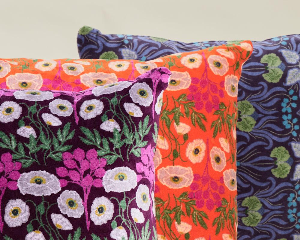 Square Velvet Cushion, Allegria Green Print