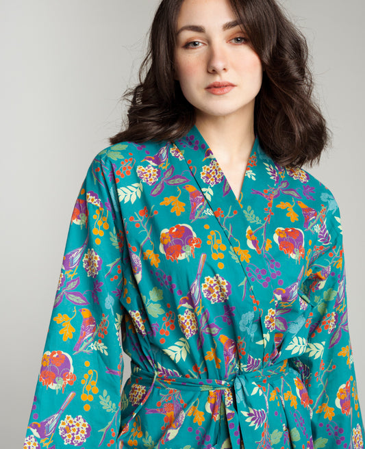 Kimono long - Birdy teal