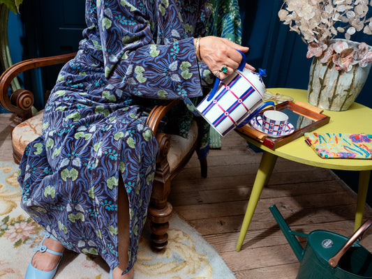 Long Velvet Kimono, Muguet Blue Print
