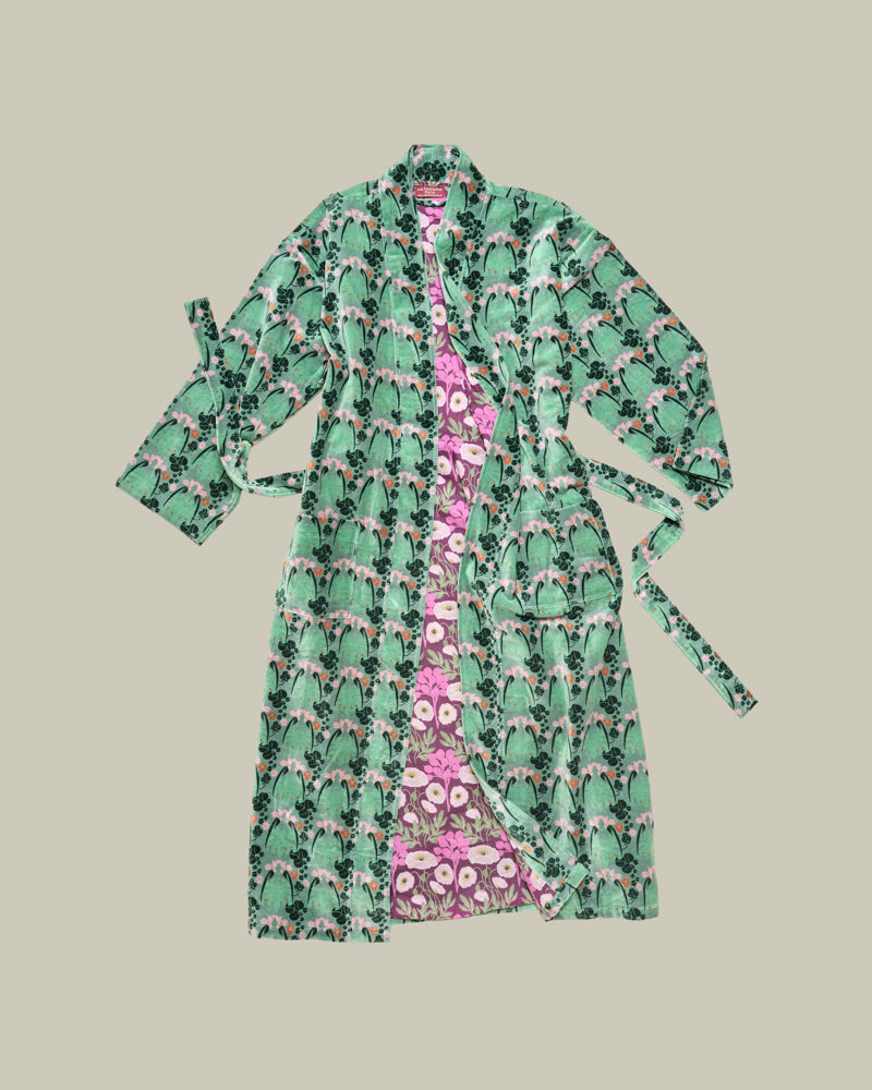Long Velvet Kimono, William Sage Green Print