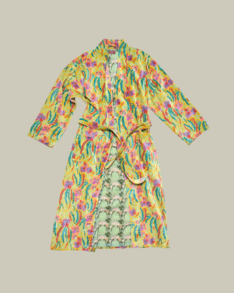 Long Velvet Kimono, Allegria Gold Print