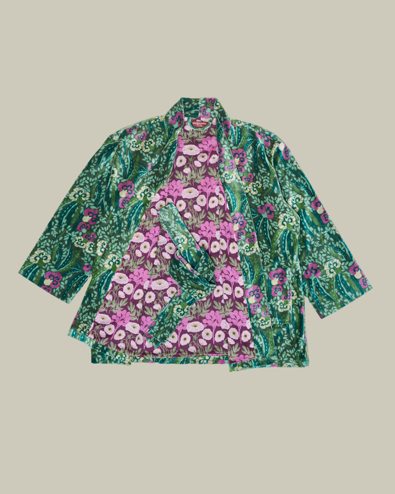 Short Velvet Jacket, Allegria Green Print