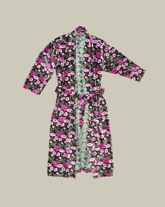 Long Velvet Kimono, Poppy Fig Print