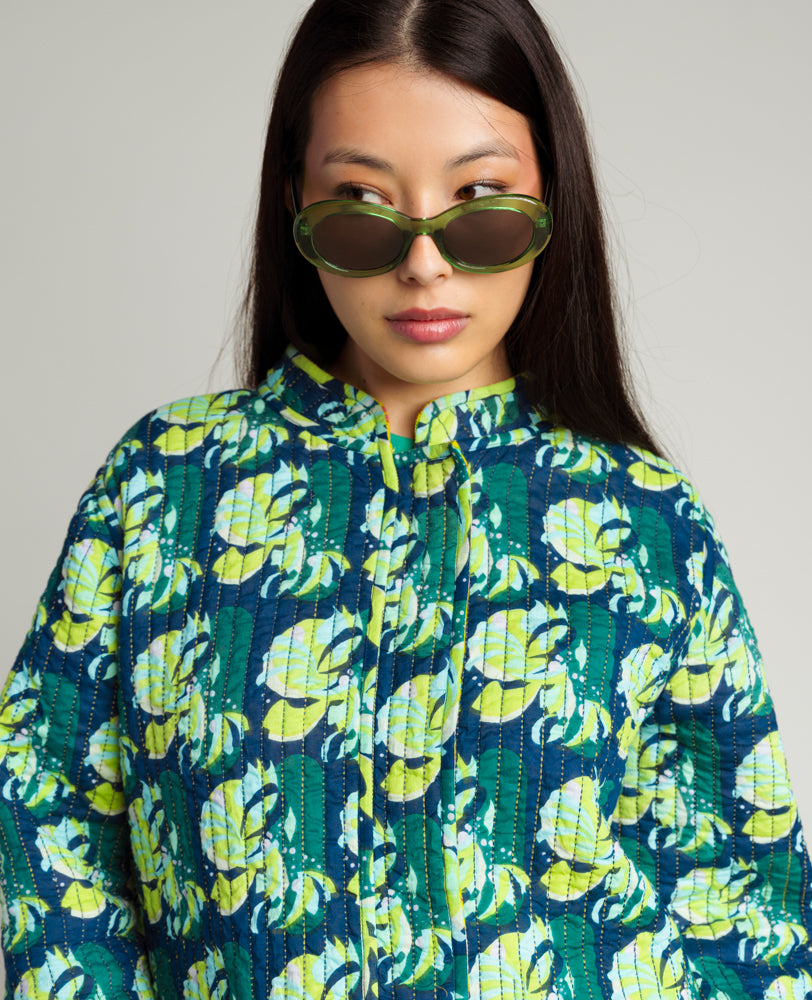 Veste Kantha réversible - Muguet Yellow/ Split navy