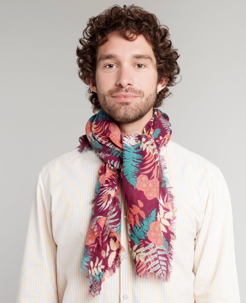 Woolen Square Scarf - Fern burgundy