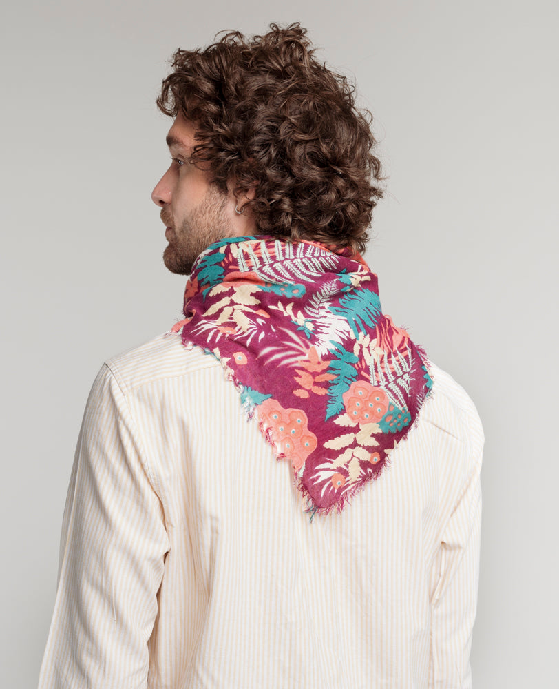 Woolen Square Scarf - Fern burgundy