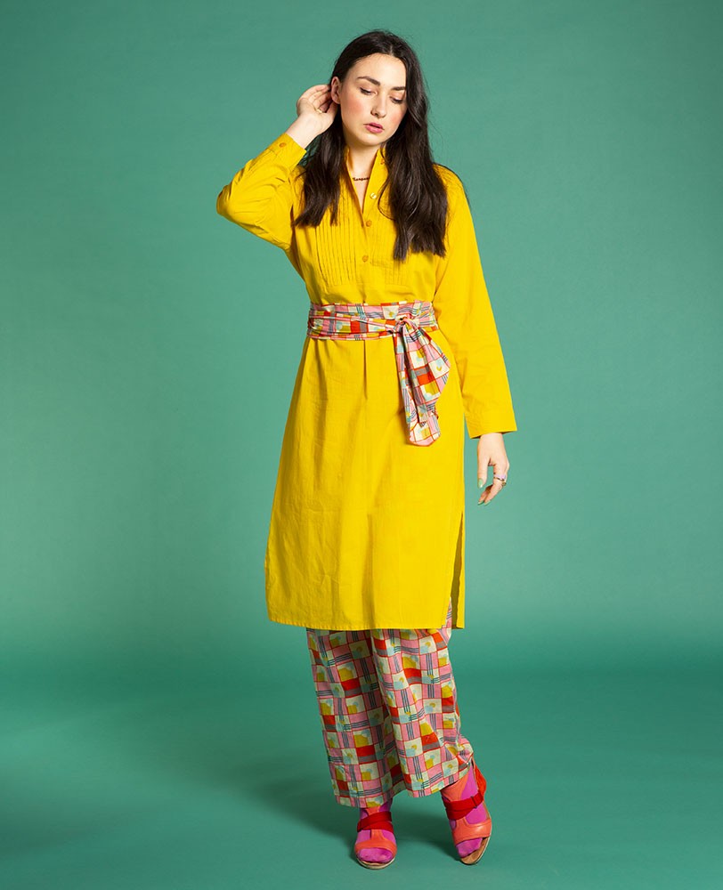 Long Tunic Dress (one size) - Plain yellow