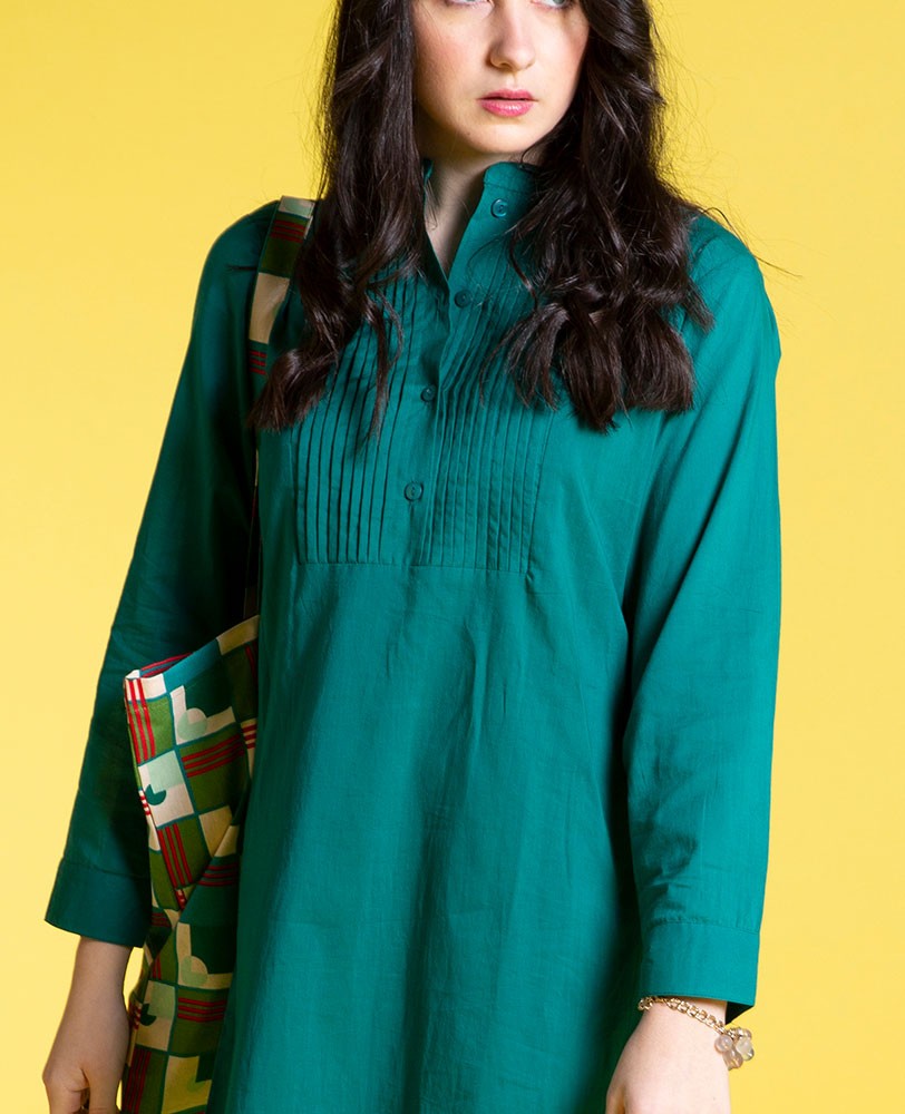 Long Tunic Dress (one size) - Plain emeraude