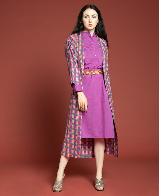 Long Kimono - Checky bright coral