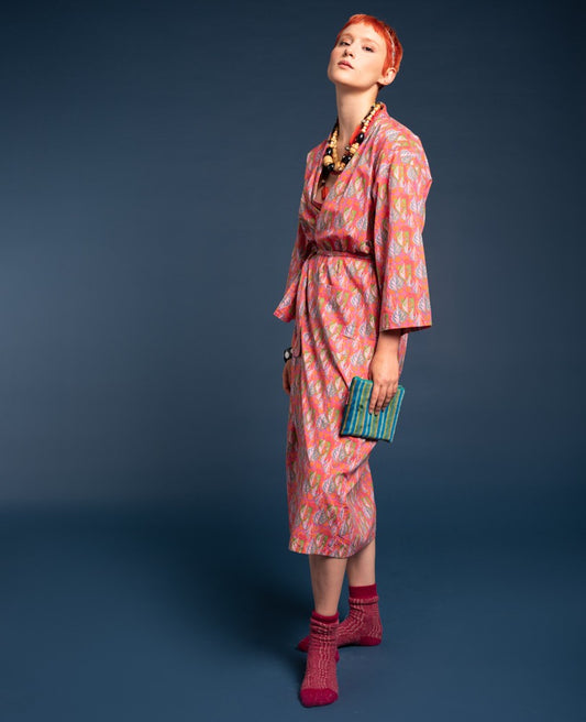 Long Kimono - Dotty bright coral