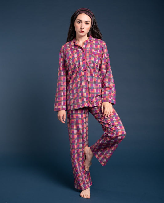 Pyjama (size 2) - Checky bright coral