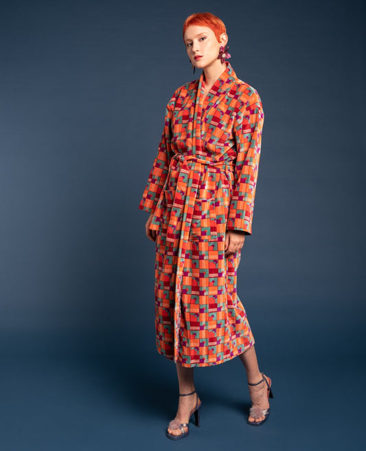 Long Kimono Velvet - Aberdeen red brick