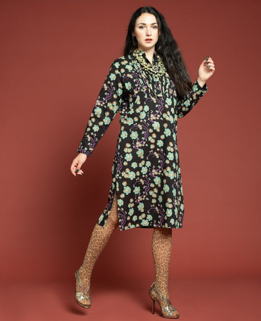 Long Tunic Dress (size 1) - Blossom black