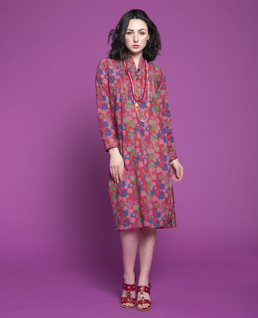 Long Tunic Dress (size 2) - Bloom red