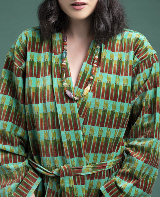 Long Kimono Velvet - Vienna biscay green