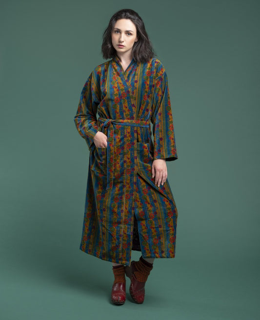 Long Kimono Velvet - Kensington dk green/yellow