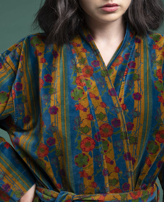 Long Kimono Velvet - Kensington dk green/yellow