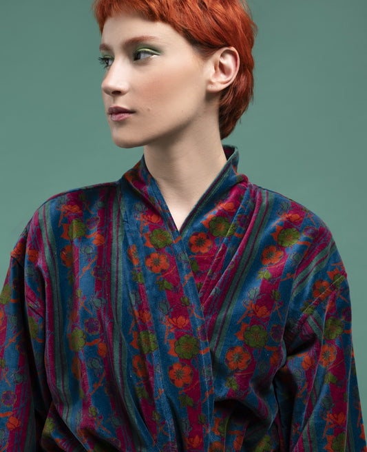 Long Kimono Velvet - Kensington dk green/fushia
