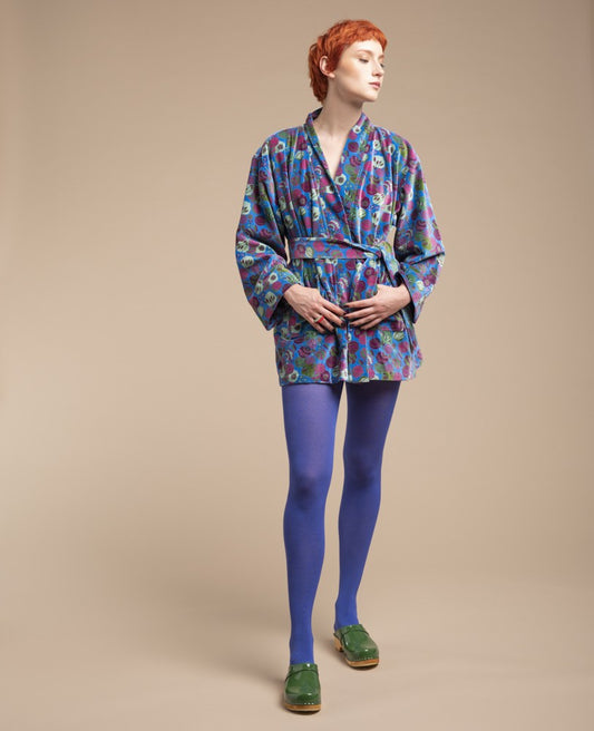 Short Kimono Velvet - Bloom blue