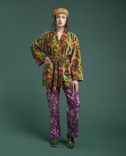 Short Kimono Velvet - Fern gold
