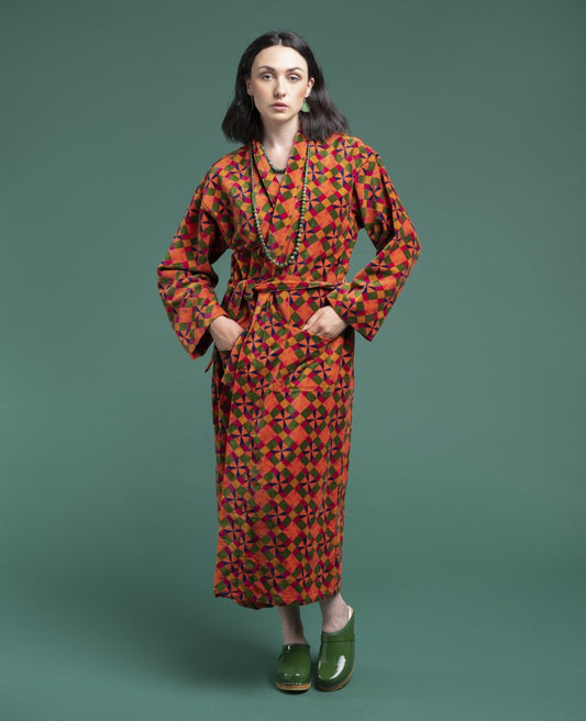 Long Kimono Velvet - Mosaik orange