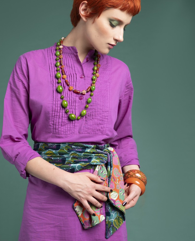 Tie - Dotty blue/bloom orange