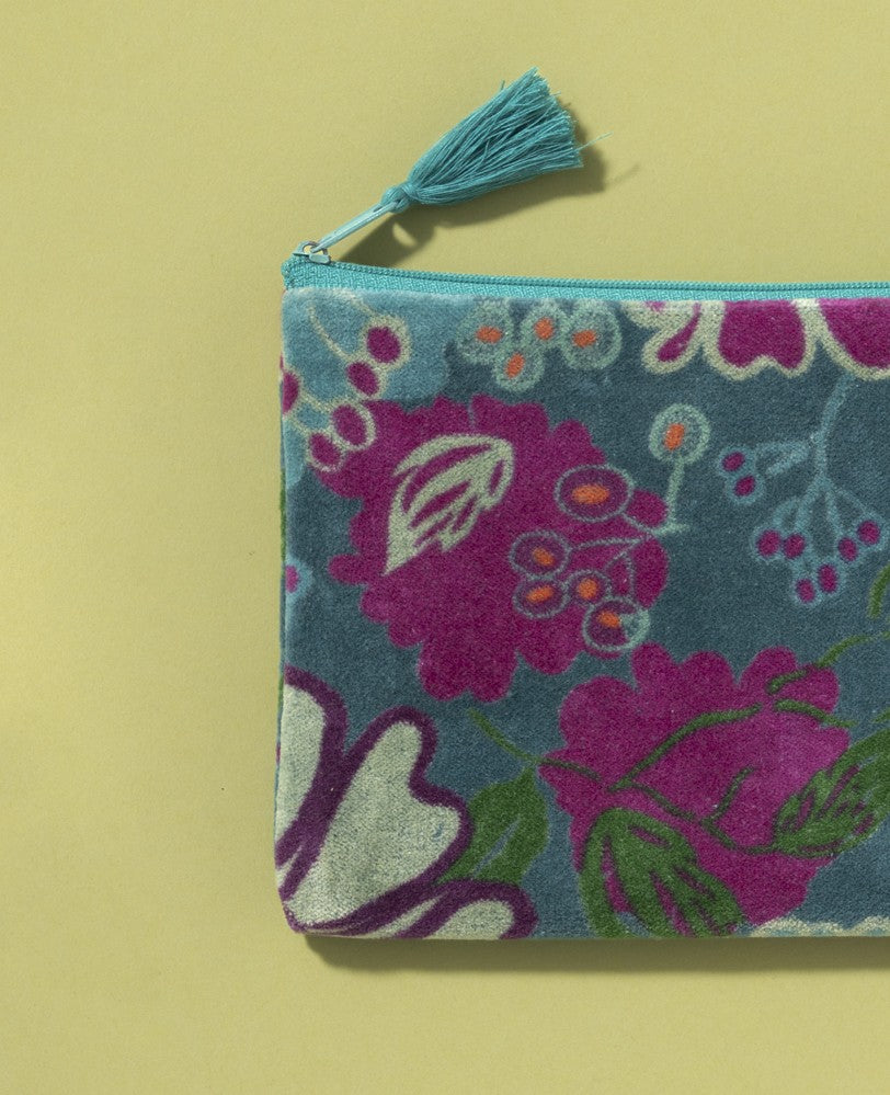 Small Pouch Velvet - Cosmos teal