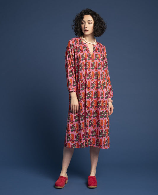 Long Tunic Dress - Split pink orange