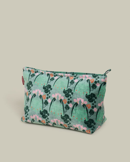 Velvet Wash Bag, William Sage Green Print