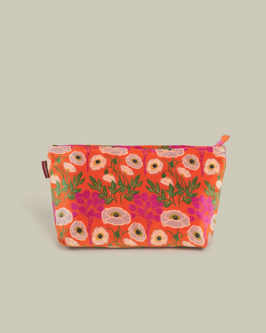Velvet Wash Bag, Poppy Orange Print