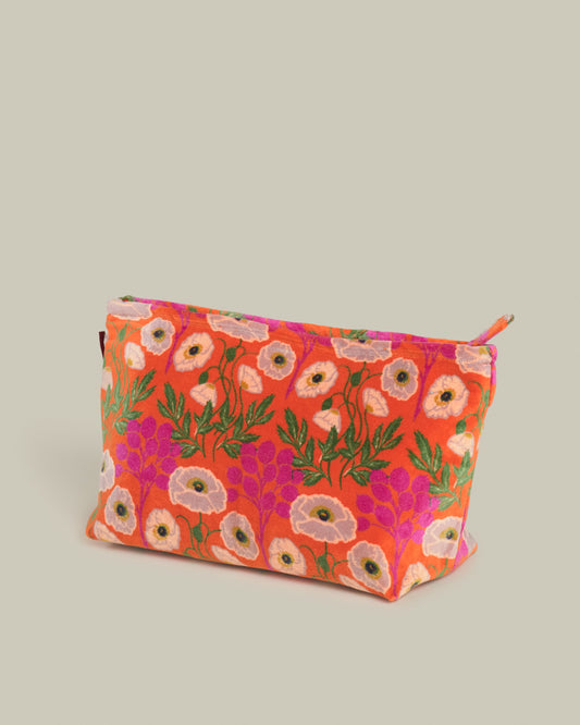 Velvet Wash Bag, Poppy Orange Print