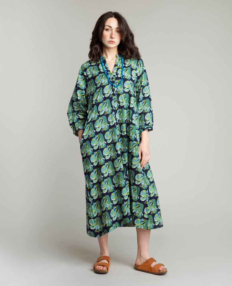 Robe longue fendue bleu marine