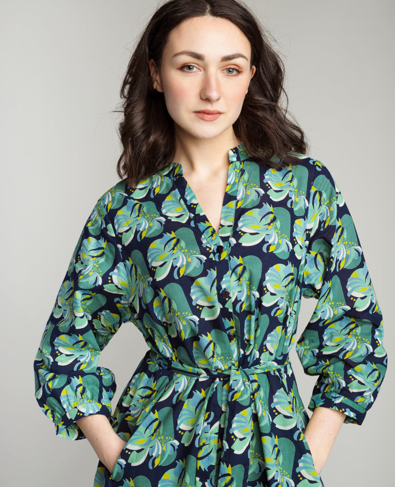 Robe longue fendue bleu marine