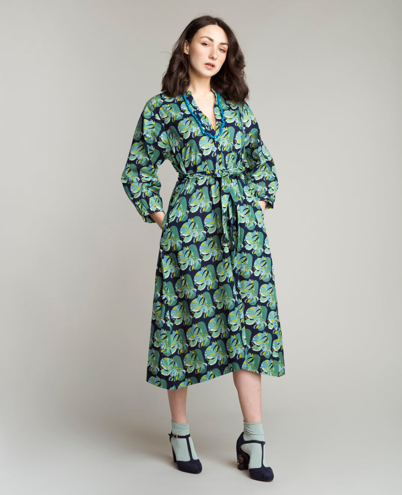 Robe longue fendue bleu marine