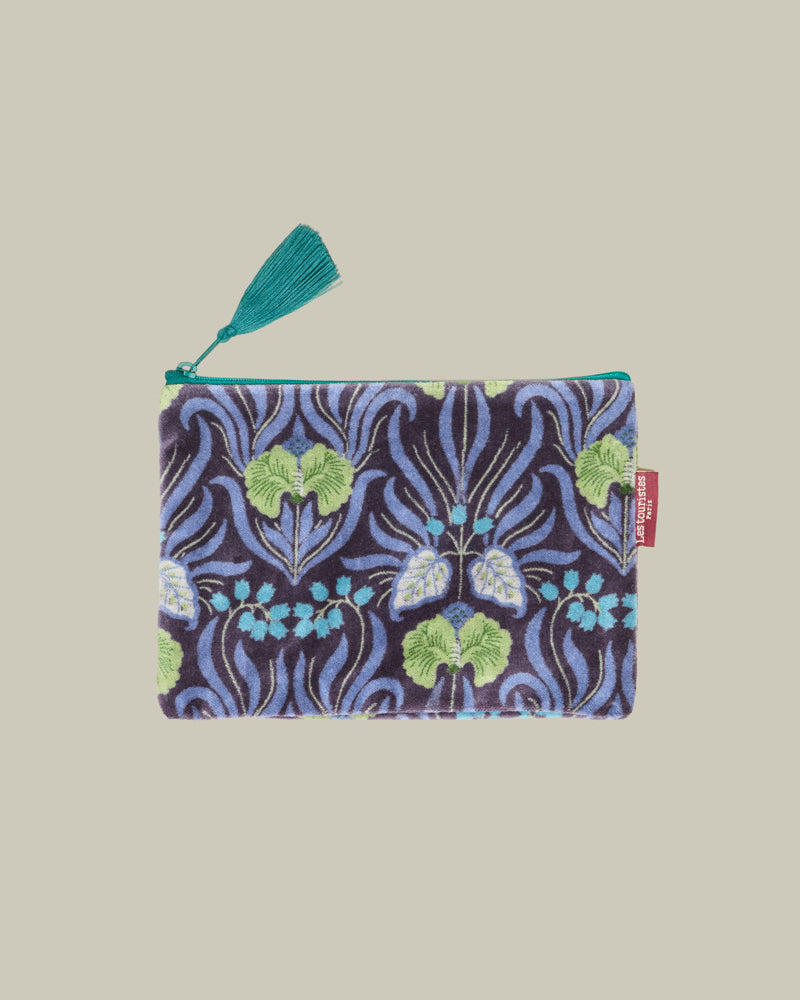 Medium Velvet Pouch, Muguet Blue Print