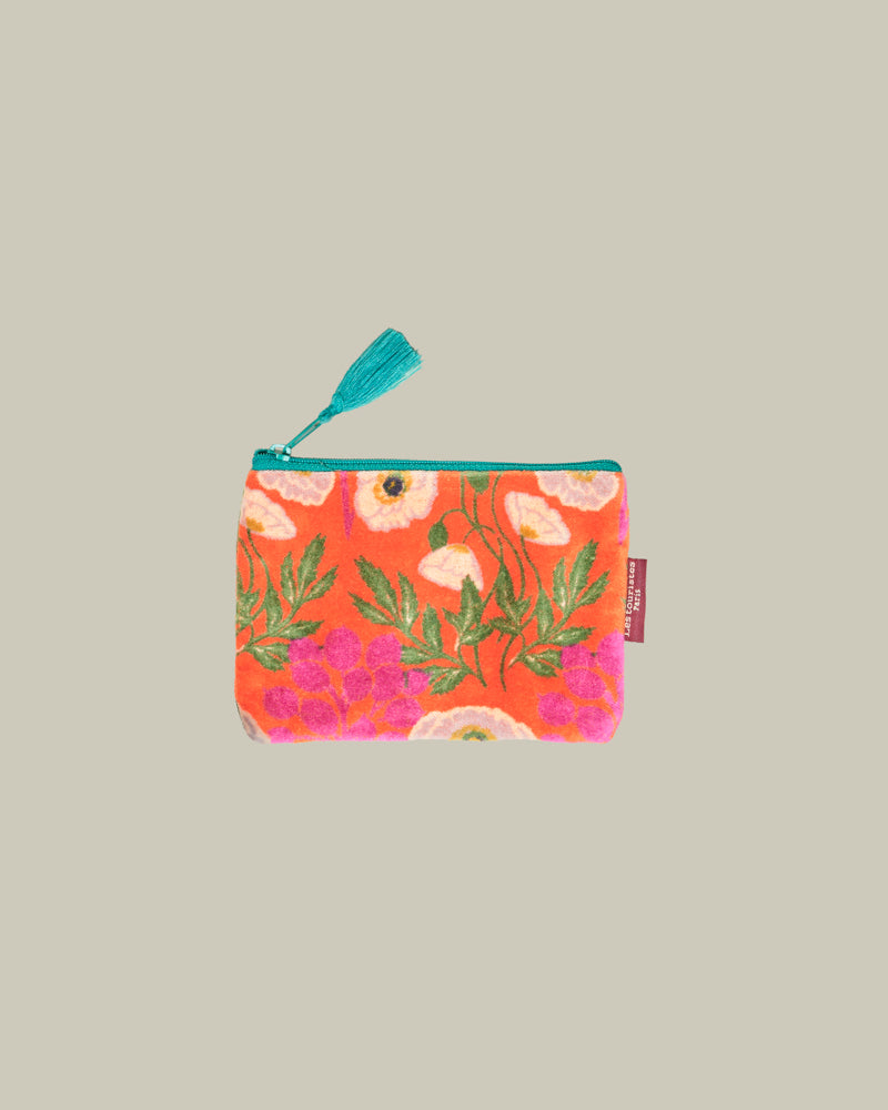 Velvet Card Holder & Coin Purse, Poppy Orange Print
