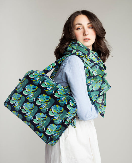 Sac à main en velours - Bleu marine fendu